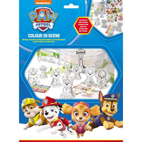 Paw Patrol Colour In Scene - Character Standees Colouring Pencils Colour In Scene Sticker Sheet