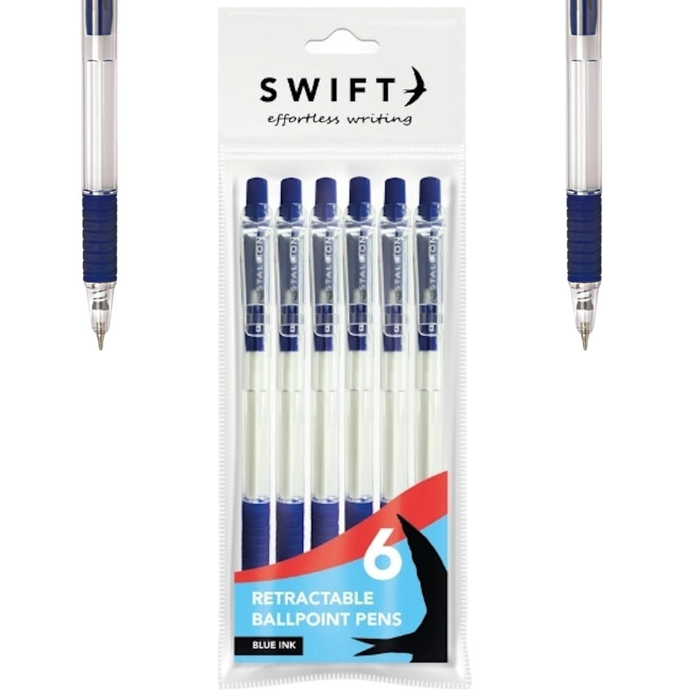 Retractable Blue Ink Ballpoint Pens - 6 Pack Retractable Smooth Writing Value