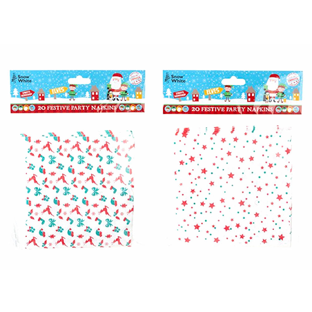 Christmas Napkins - Assorted 20 Pack Festive Holiday Tableware Colourful Tableware