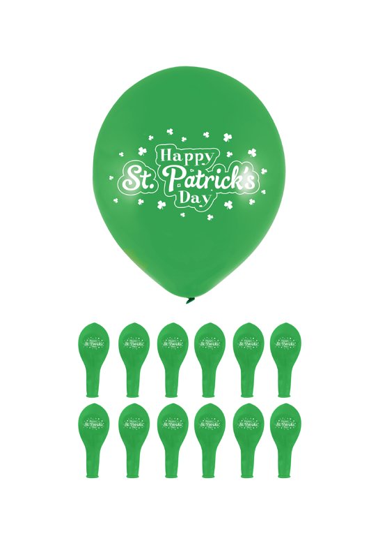 12 Green St Patrick's Day Latex Balloons