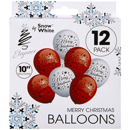 Printed Christmas Balloons - 12 Pack Festive Holiday Party Decorations Assorted Designs Colourful Balloon Set