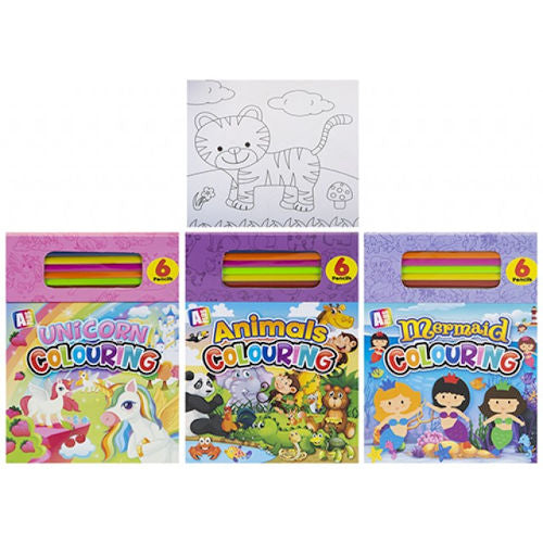 Girls Colouring Pad - Assorted Designs Colouring Book With Pencils Unicorn Mermaid Bears