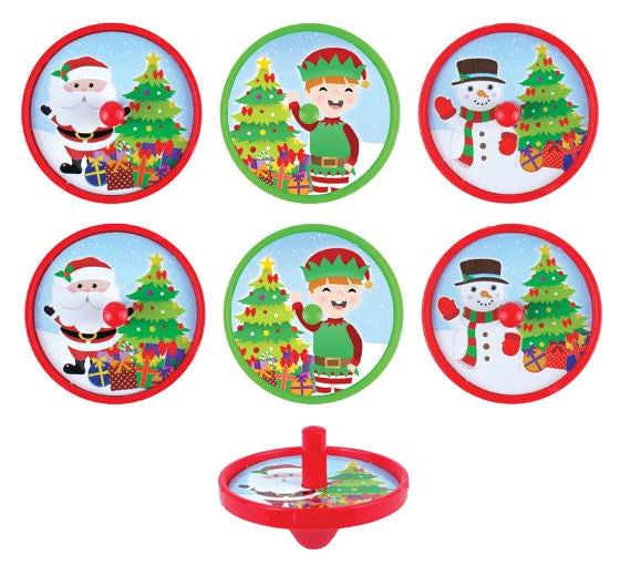6 Mini Christmas Spinning Tops