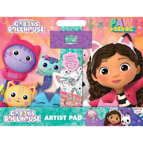 Gabby's Dollhouse Artist Pad - Colour In Posters Sticker Sheet Chunky Crayons