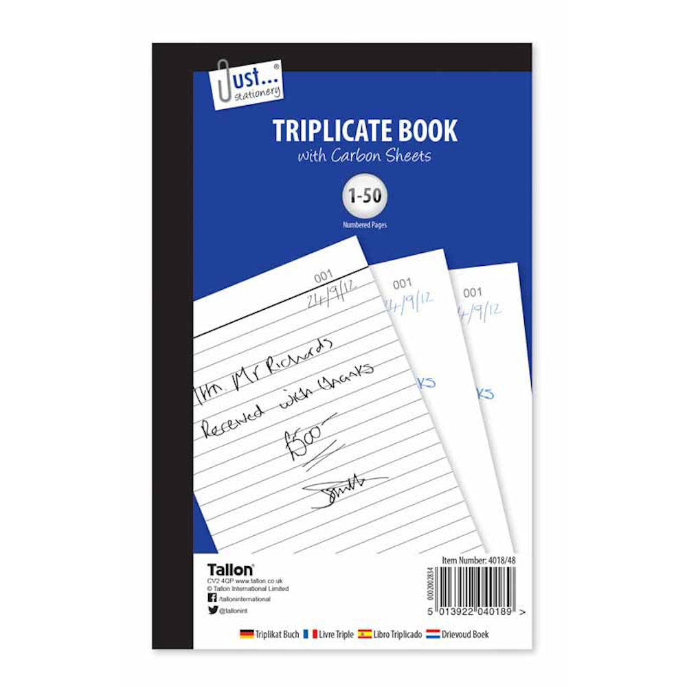 Triplicate Book - 50 Sheets with Carbon Sheets Numbered Business Forms Office Supplies Record Keeping