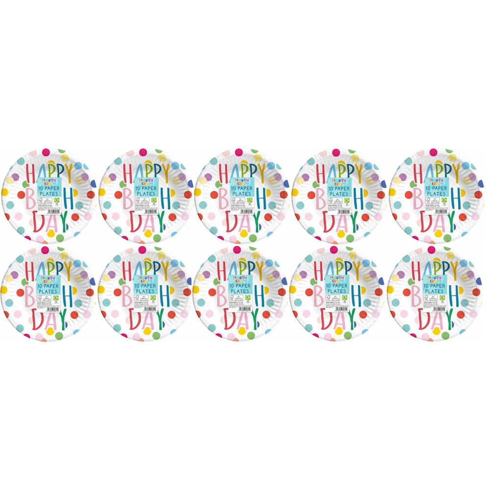 Happy Birthday Design Paper Plates 7" - 10 Pack Party Tableware Celebration
