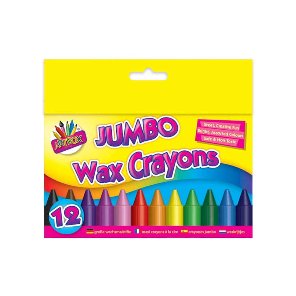 Jumbo Wax Crayons - 12 Pack Assorted Bright Colours Art Supplies Kids Drawing