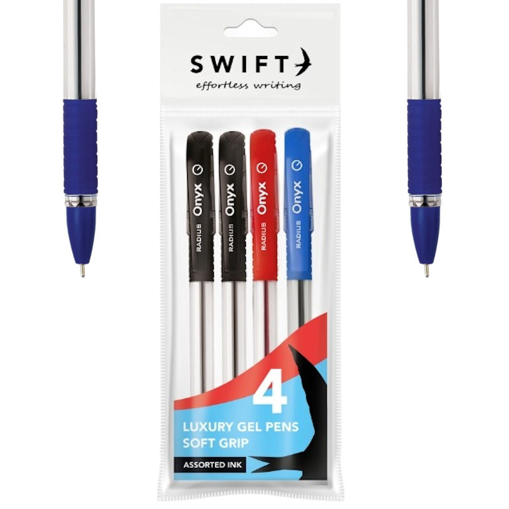 Soft Grip Luxury Gel Assorted Pens - 4 Pack Smooth Writing Assorted Ink Style