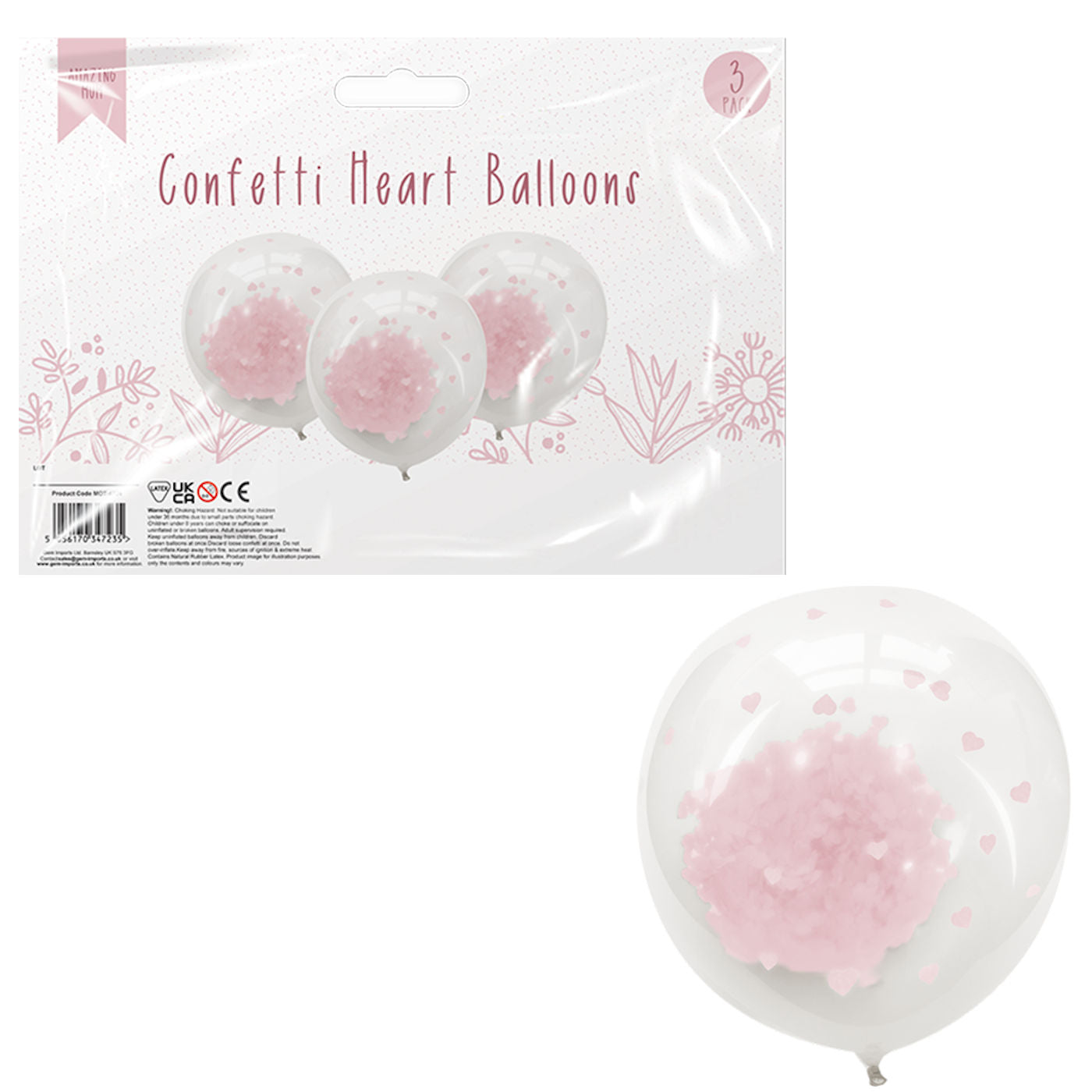 Mother's Day Confetti Heart Balloons - 3 Pack Decoration Party Celebration Love Romance Pink Red White Inflate Inflateable Event Supply