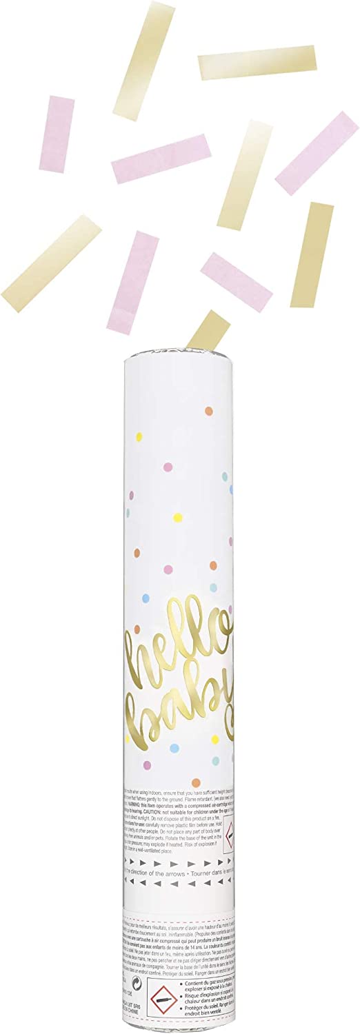 Pink Hello Baby 20cm Confetti Cannon