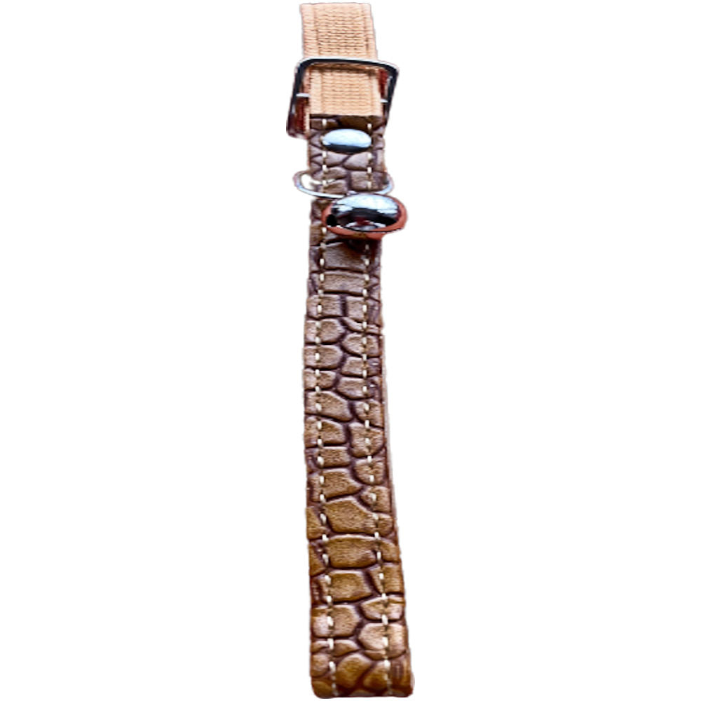 Elastic Cat Collar Leather Look Light Brown - Adjustable Comfortable Durable Pet Accessory