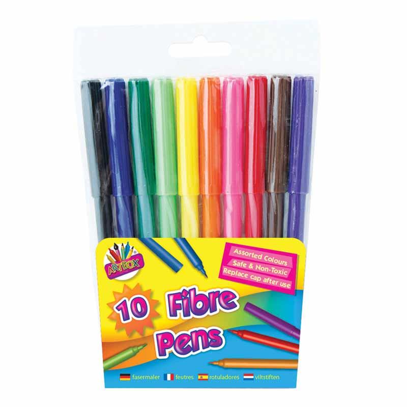 Fibre Colouring Pens - 10 Pack Assorted Bright Colours Art Supplies Drawing Crafting