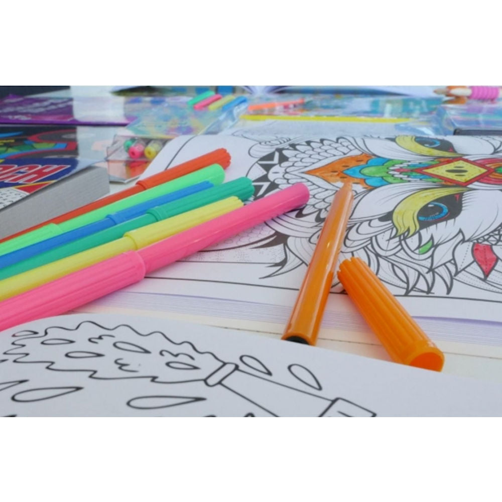 Fibre Pens - 18 Pack Assorted Colours Broad Fine Tips Colouring Drawing