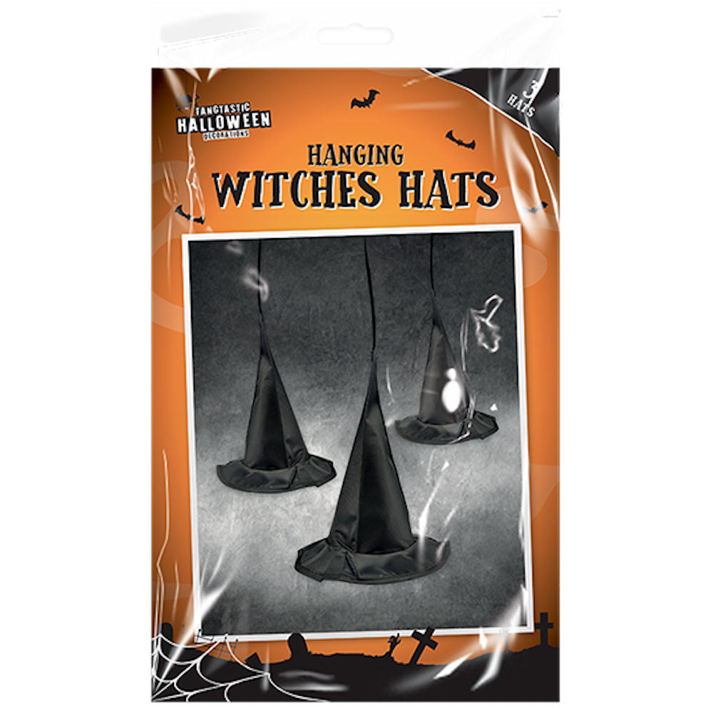 Halloween Hanging Witch Hat Decorations - 3 Pack Festive Holiday Party Decoration Spooky Haunted House Ghost Witch