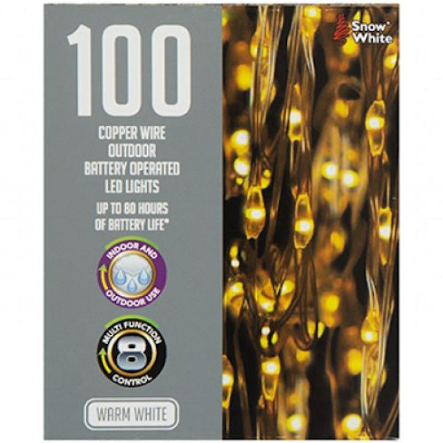Outdoor Copper Wire Lights 100 Pack - Warm White Decorative Lighting String Weatherproof Energy Efficient LED Bulbs