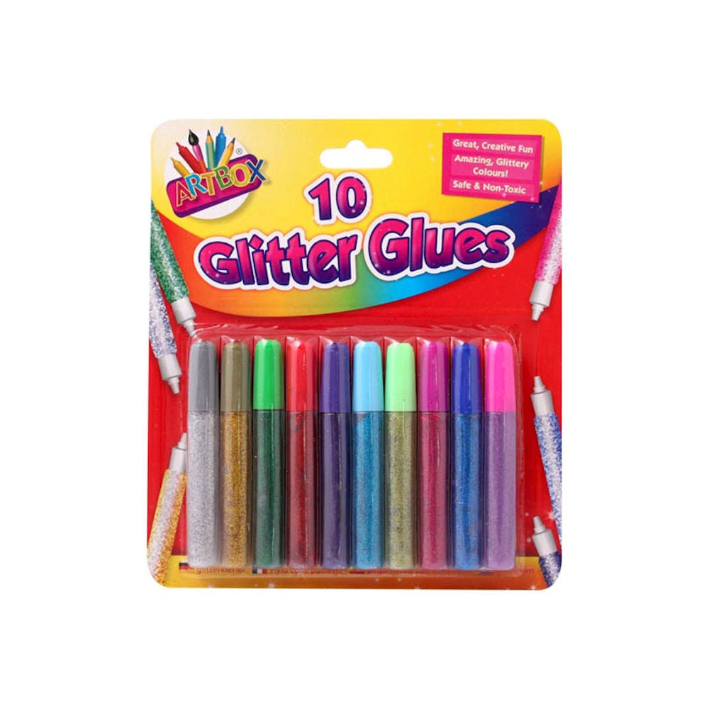 Glitter Glue Pens - 10 Pack Assorted Bright Colours Sparkle Craft Art School Kids Colourful Decorating