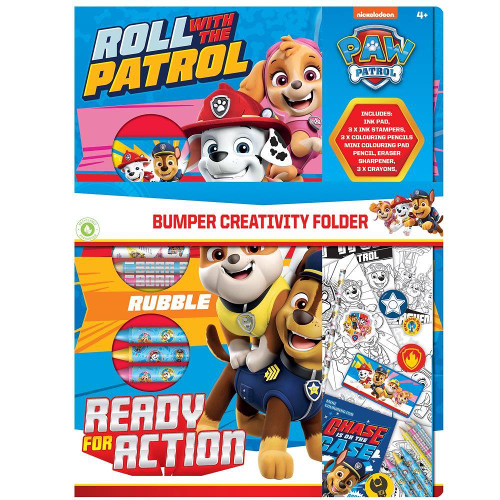 Paw Patrol Bumper Creativity Folder - Ink Pad Ink Stampers Colouring Pencils Mini Colouring Pad Pen Eraser Sharpener Crayons