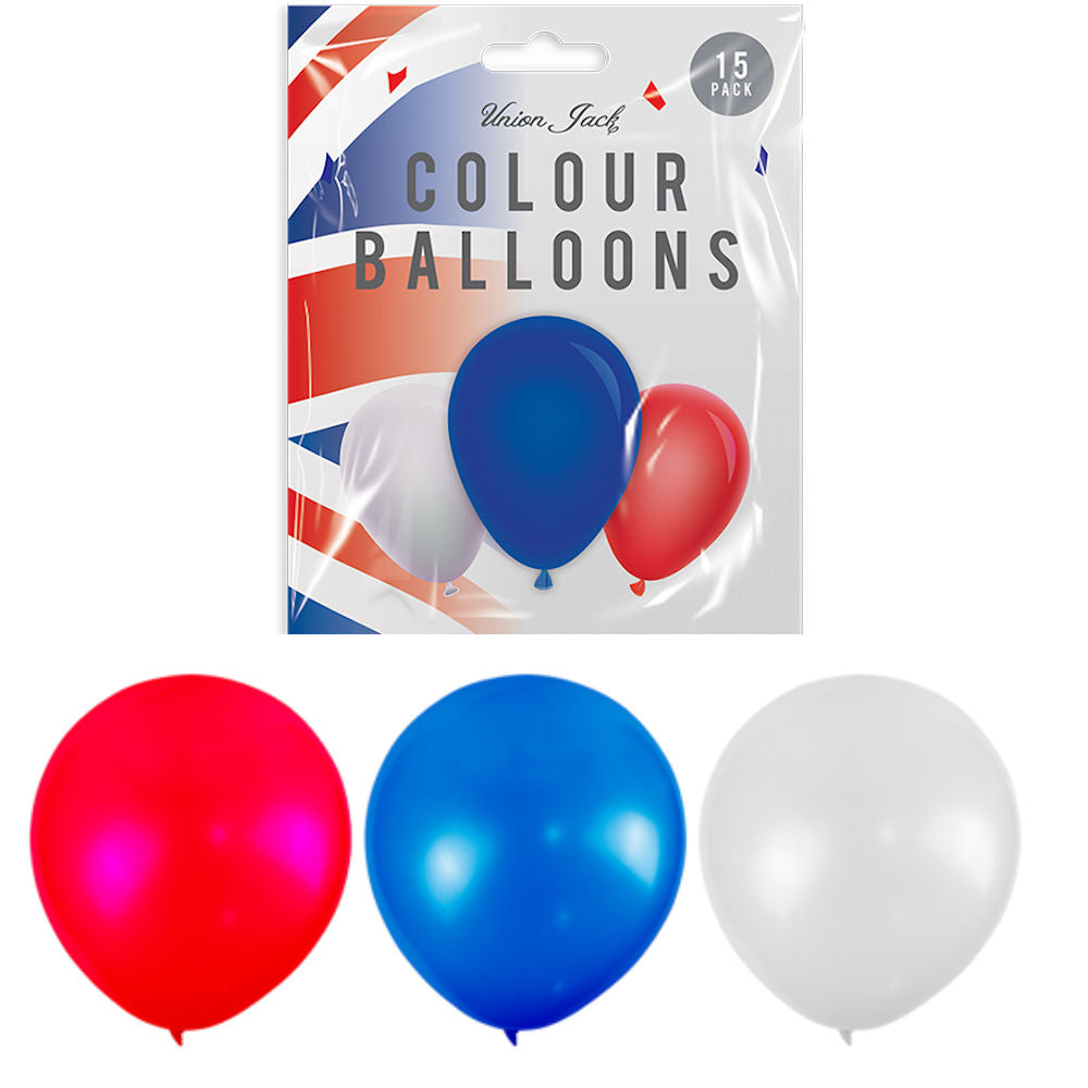British Colour Balloons - 15 Pack Red White Blue Patriotic Decoration Party Celebration Inflate Inflateable Event Supply
