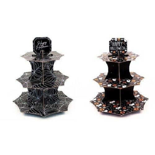 Halloween Printed Cupcake Stand - Assorted Party Dessert Display Spooky Festive Haunted House Ghost Witch Bat Spider Web