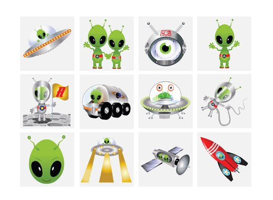12 Alien Temporary Tattoos