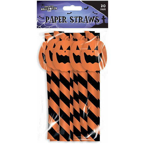 Halloween Pumpkin Paper Straws - 20 Pack Spooky Party Decoration Festive Haunted House Ghost Witch Bat Spider Web