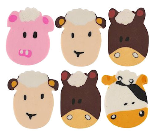 6 Farm Animal Rubber Erasers