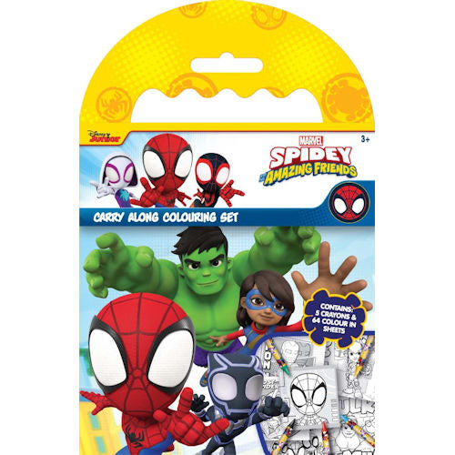 Spidey & Friends Carry Along Colouring Set - Portable Activity Kit Spider-Man Colouring Pages Crayons