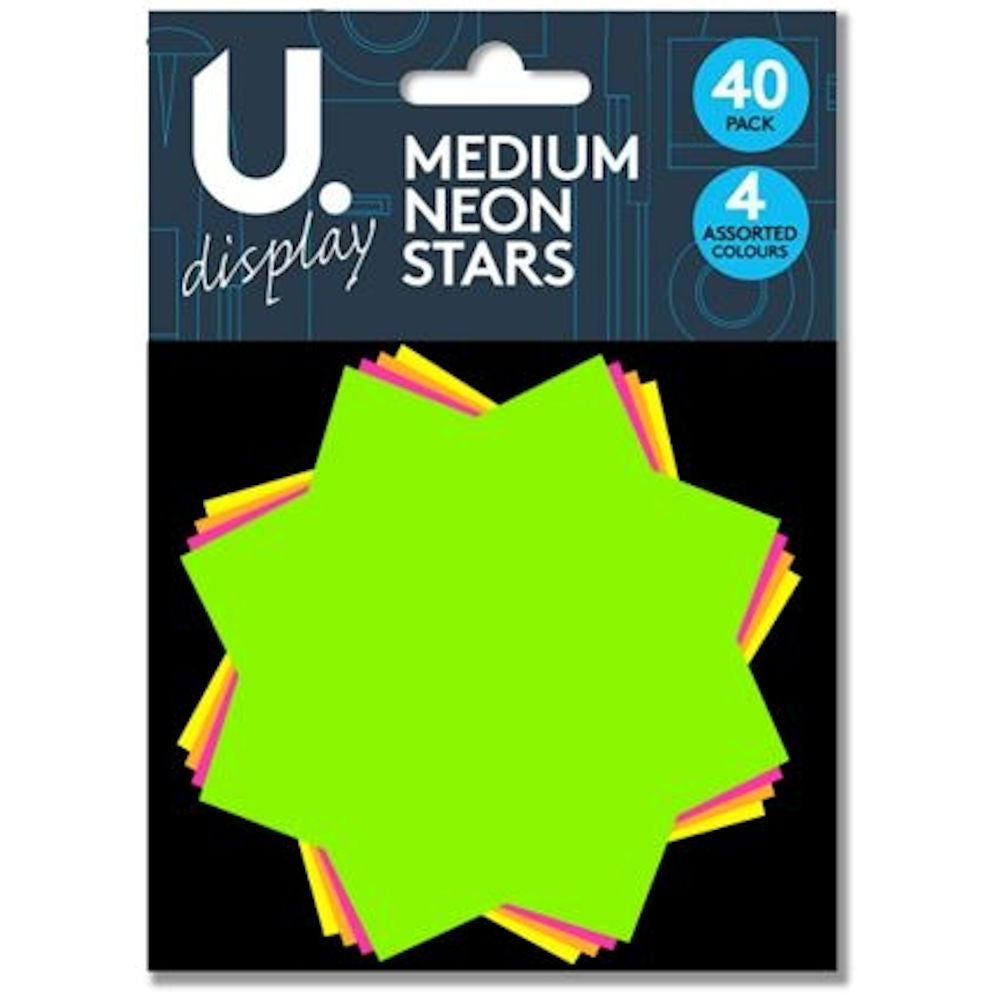 Medium Neon StarsLarge Neon Stars - 40 Pack Vibrant Colours Eye Catching Decorations Crafting Classroom