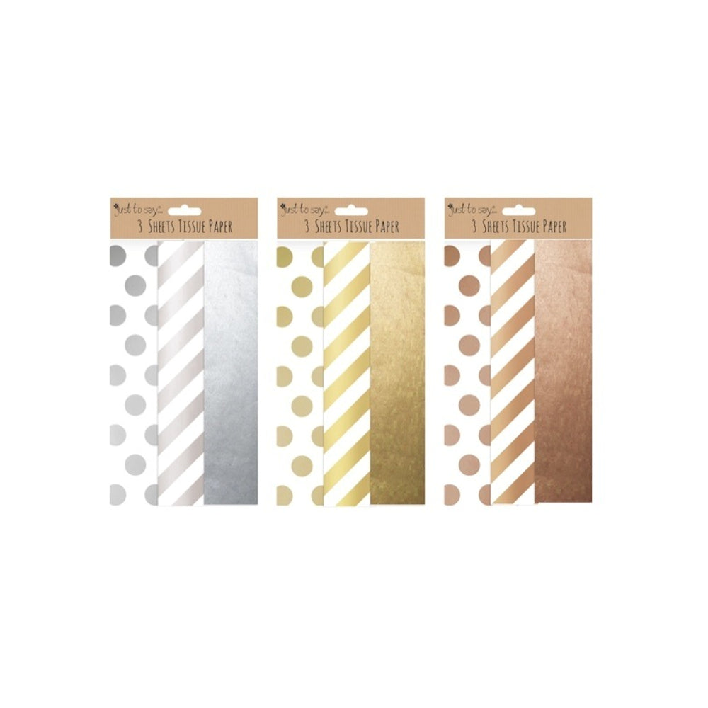 Metallic Tissue Paper - Assorted 3 Sheets Wrapping Gift Present Craft Christmas