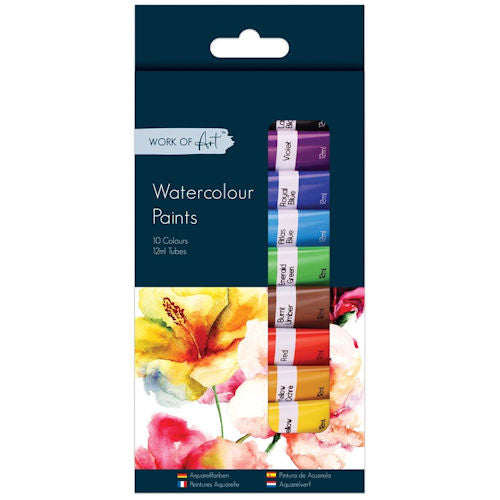 Water Colour Paints - 10 Pack 12ml Tubes Assorted Bright Colours Artist Supplies Craft