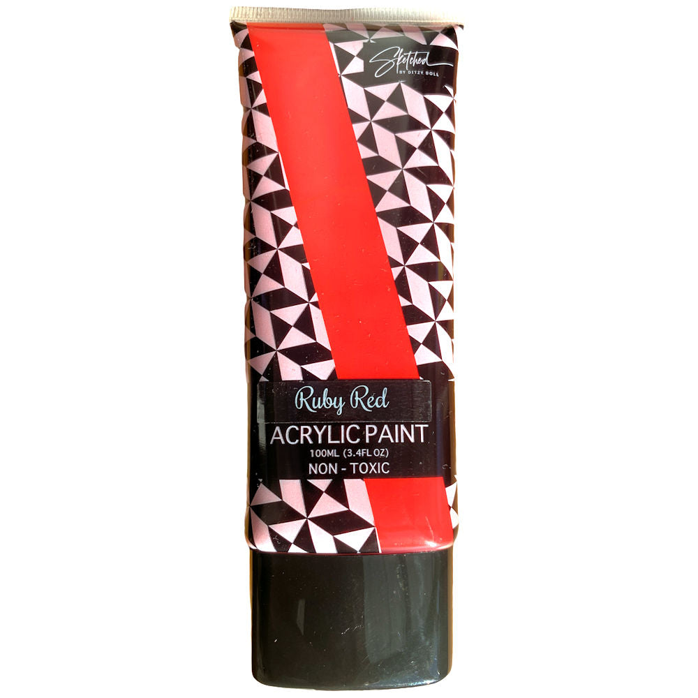 Ditzy Doll Acrylic Paint Ruby Red 100ml - High-Quality Pigmented Paint for Art and Craft Projects
