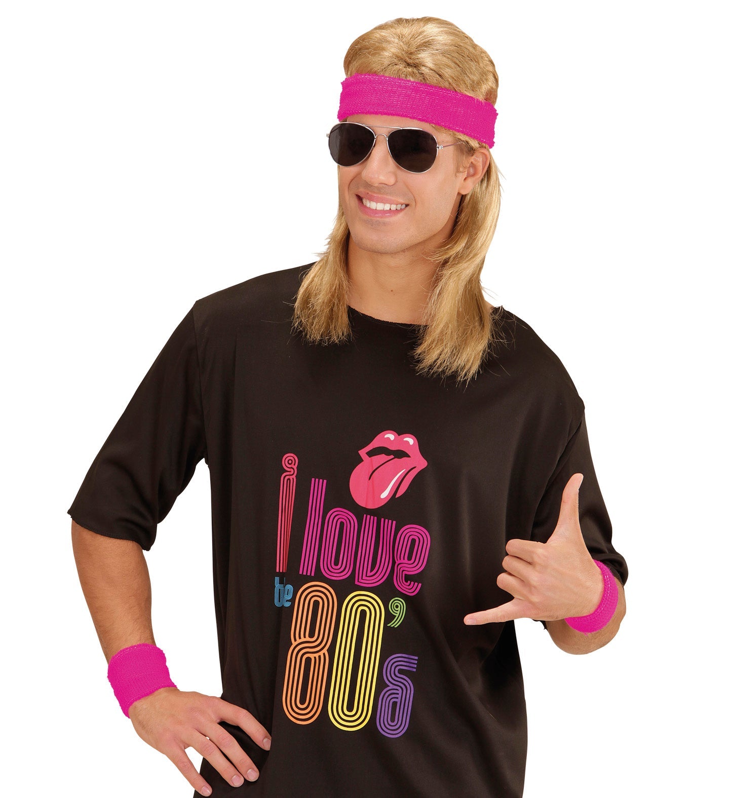 Neon Pink Sweatbands Set (Headband and 2 Wristbands)