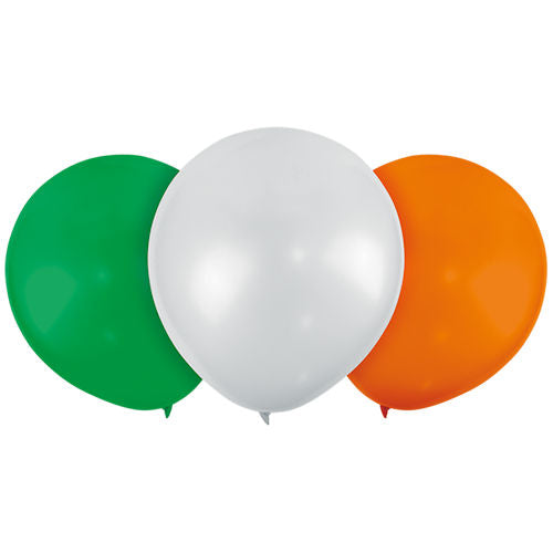 St. Patrick's Day Tricolour Balloons - 12 Pack Irish Flag Party Decoration Green White Orange