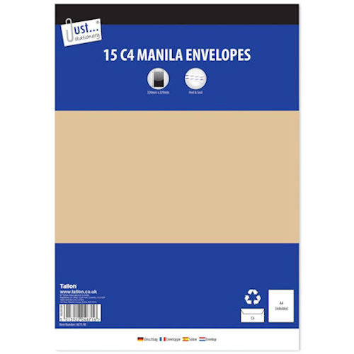Manila C4 Peel & Seal Envelopes - 15 Pack A4 Size Office Stationery Mailing