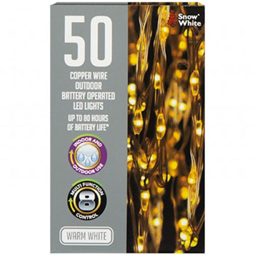 Outdoor Copper Wire Lights 50 Pack - Warm White LED Fairy String Lighting Garden