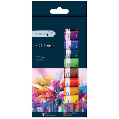 Oil Paints - 10 Pack 12ml Tubes Assorted Colours Artist Supplies Painting Set