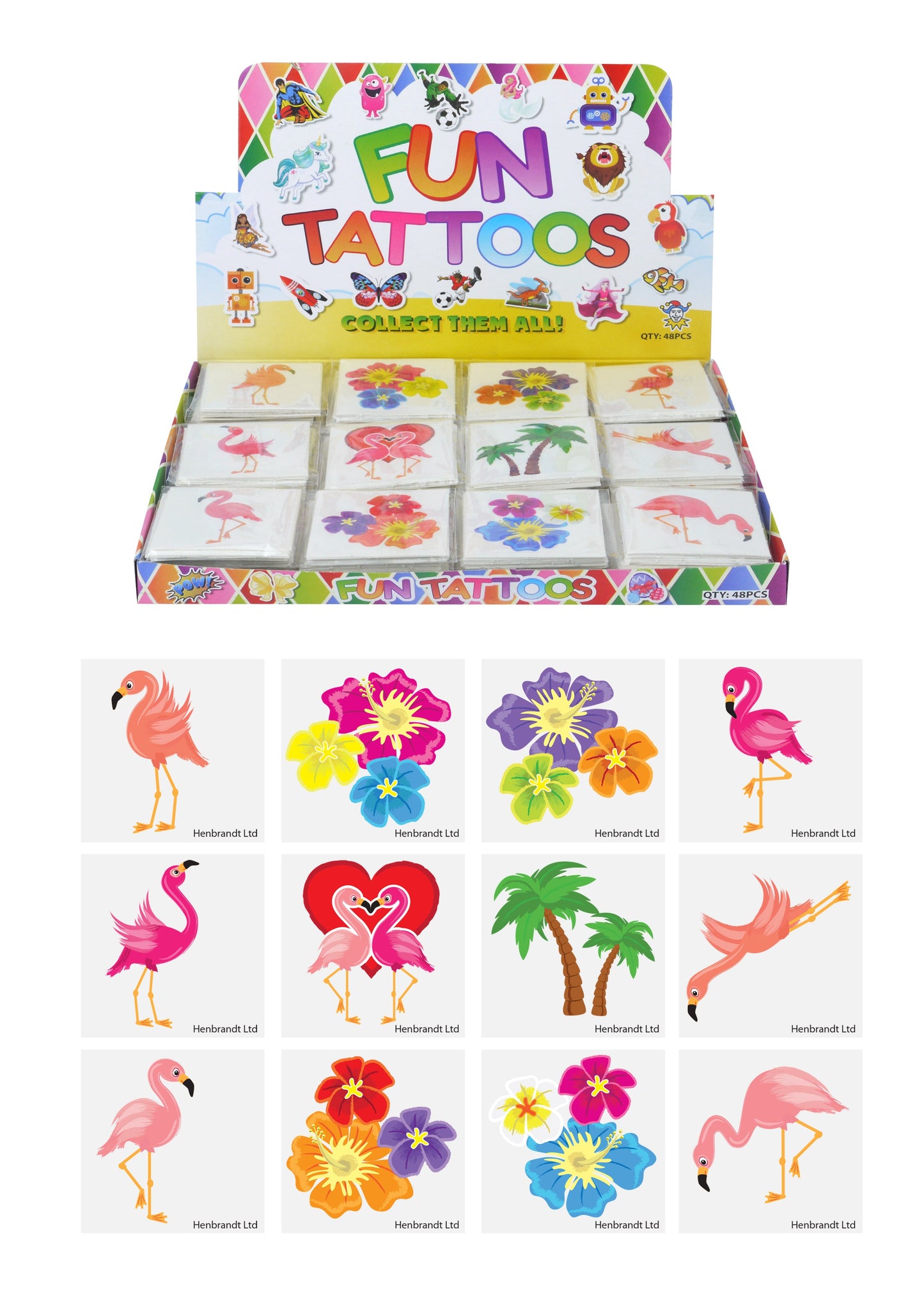 72 Flamingo Temporary Tattoos