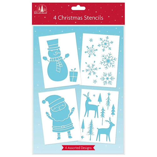 Christmas Stencils - 4 Pack Window Decoration Festive Holiday Craft Reusable Templates