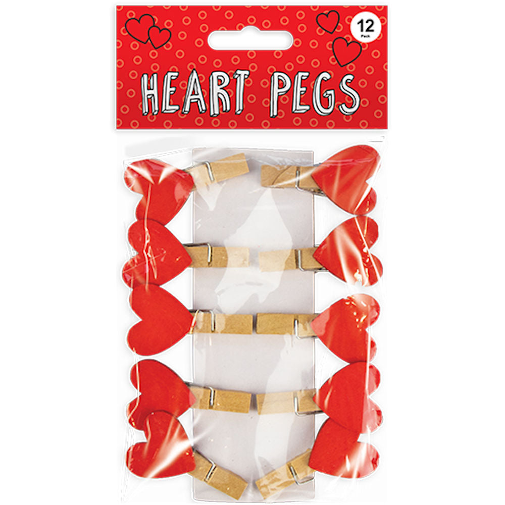 Valentine's Wooden Heart Pegs 12 Pack - Romantic Clips Valentine's Day Decor