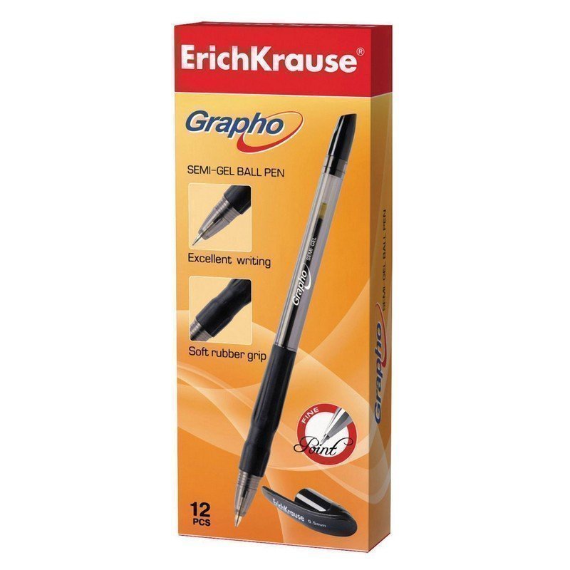 Grapho Semi-Gel Ballpoint Pens Black - 12 Pack Smooth Writing Office Stationery Essential
