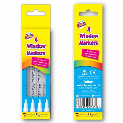Window Markers - 4 Pack Assorted Glass Art Pens Drawing Decor