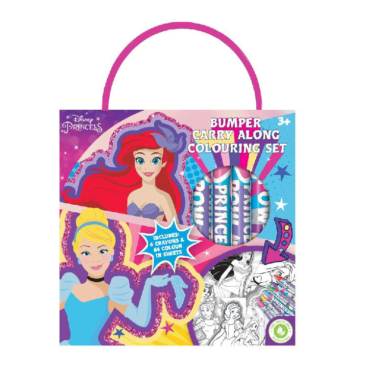 Princess Bumper Carry Along Colouring Set - Portable Activity Kit Colouring Book Crayons Creative Play On-the-Go