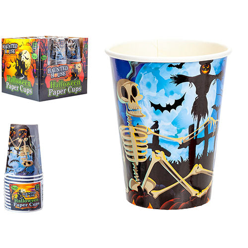Halloween Paper Cups 9oz - 12 Pack Spooky Party Tableware Skeleton