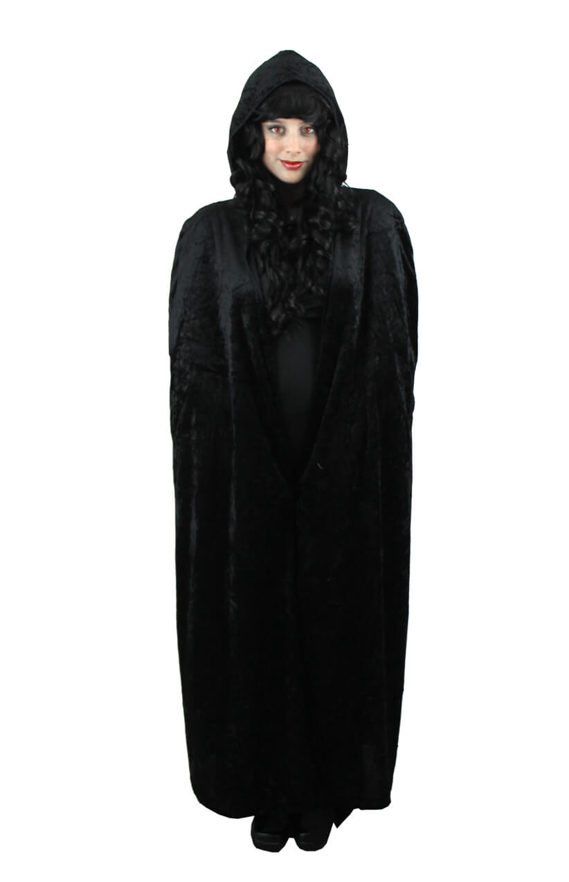 Adult Black Hooded Velour Cape