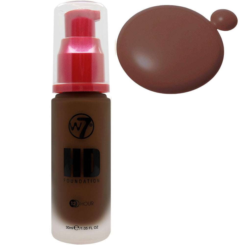 W7 Cosmetics HD Foundation Cocoa - Liquid Pump Face Buildable Smooth Application