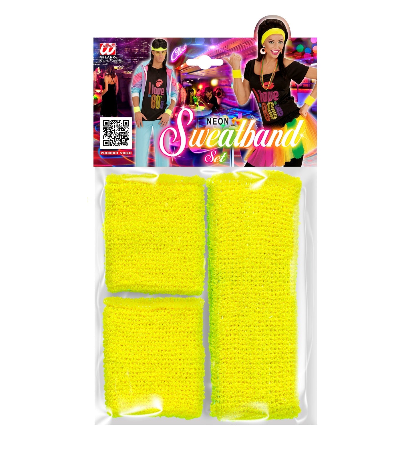 Neon Yellow Sweatbands Set (Headband and 2 Wristbands)