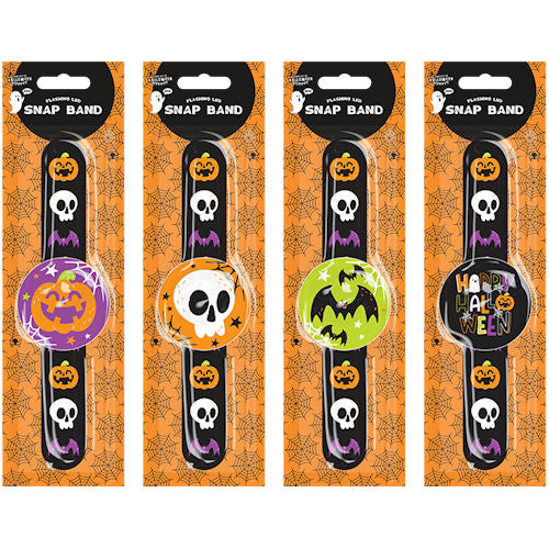Halloween Flashing LED Snap Band Bracelet - Assorted Spooky Festive Party Accessory Haunted House Ghost Witch Bat