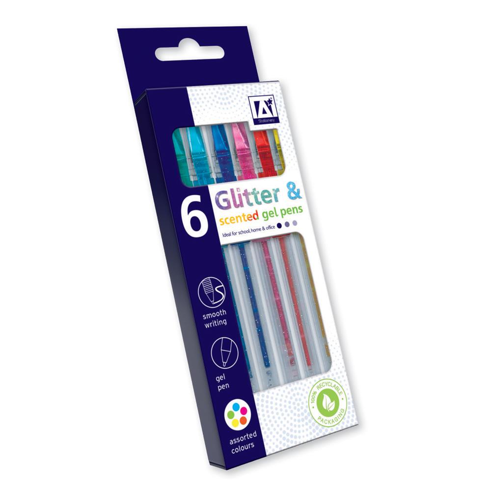 Glitter Scented Gel Pen - 6 Pack Bright Colours Sparkling Writing Colourful Stationery Artistic