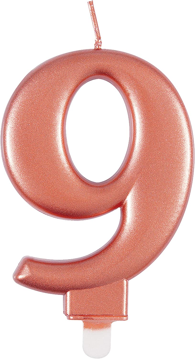 Number 9 Metallic Rose Gold Candle