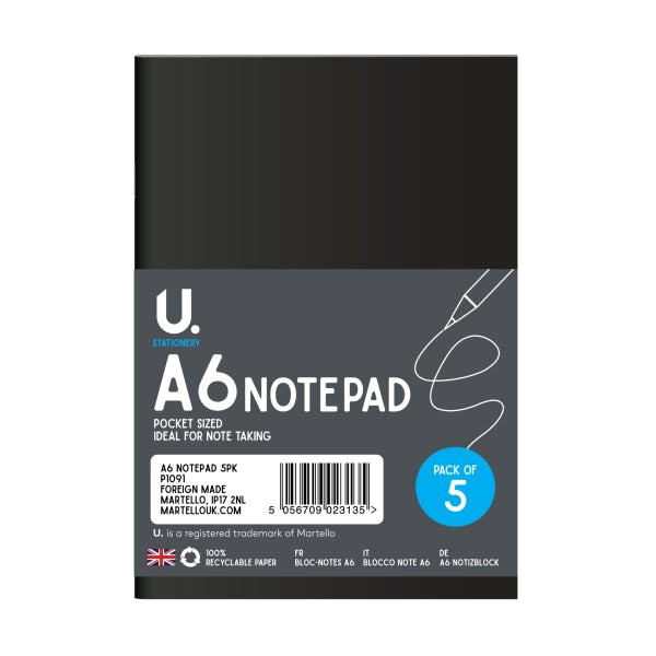 5 Assorted A6 Notepads